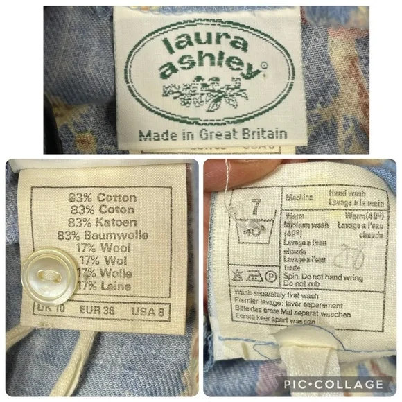 Laura Ashley Cottagecore Romantic Feminine Prairie Floral Cotton Wool Dress Sz 8 - Picture 4 of 16